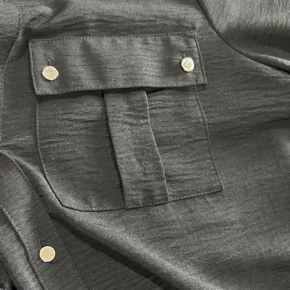 Calvin Klein Black Button Down Shirt with gold button accents. - Picture 5 of 6